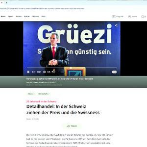 Gratulation und Dank an ALDI SUISSE! Vor 20 Jahren startete die 